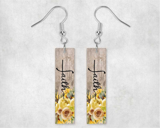 Rustic Floral Faith Bar Earrings