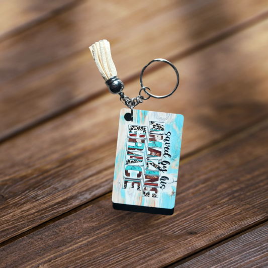 Saved By His Amazing Grace Keychain with Tassel