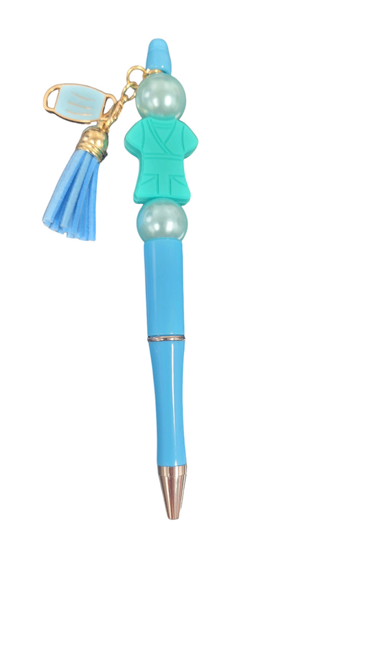 Feeling The Blues Beaded Pen with Scrub Charm