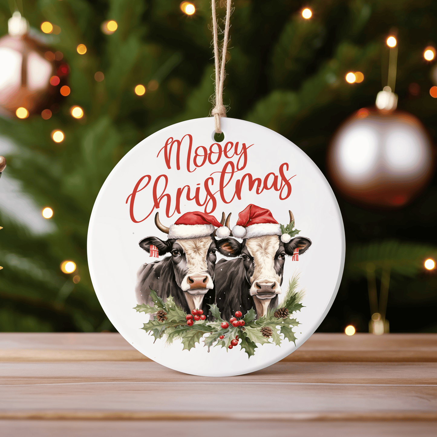 Mooey Christmas holiday Cows Ornament
