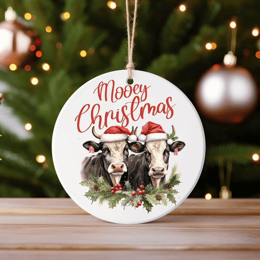 Mooey Christmas holiday Cows Ornament