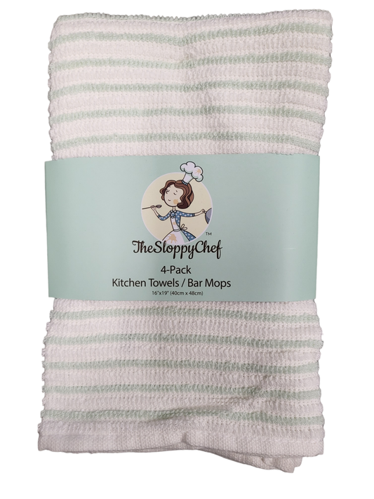 4 Pack Mint & White Kitchen Towel/Bar Mop