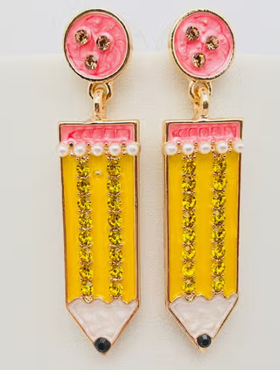 Teacher Enamel Rhinestone Earrings