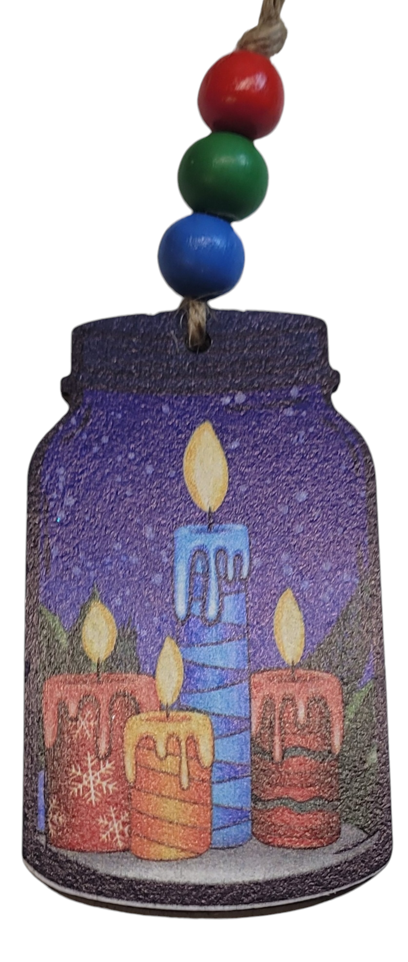 Christmas Mason Jar Wood Beaded Ornament