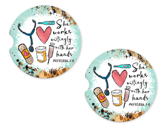 Proverbs "She Works Willing With Her Hands" Leopard Car Coasters