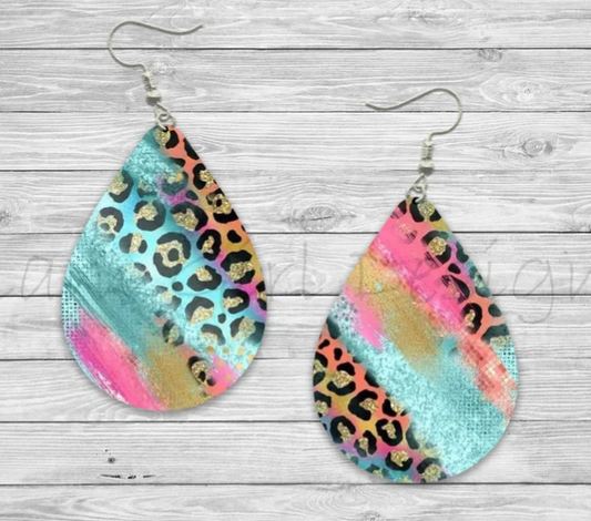Neon Leopard Tear Drop Earrings