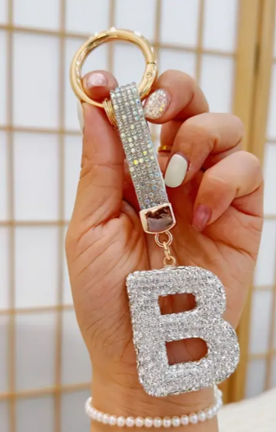 Sparkling Rhinestone Alphabet Keychain