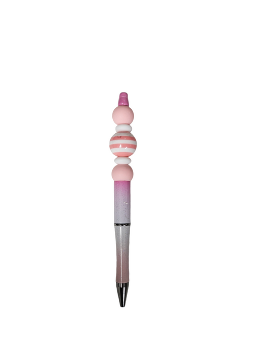 Glitter Pink Ombre Stripe Beaded Pen