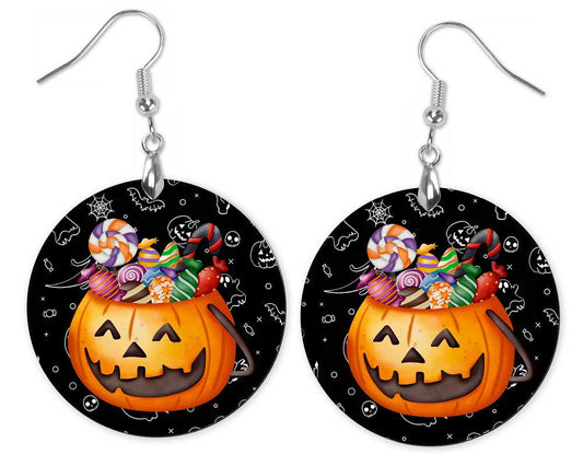 Filled Jack O Lantern Candy Bucket Earrings