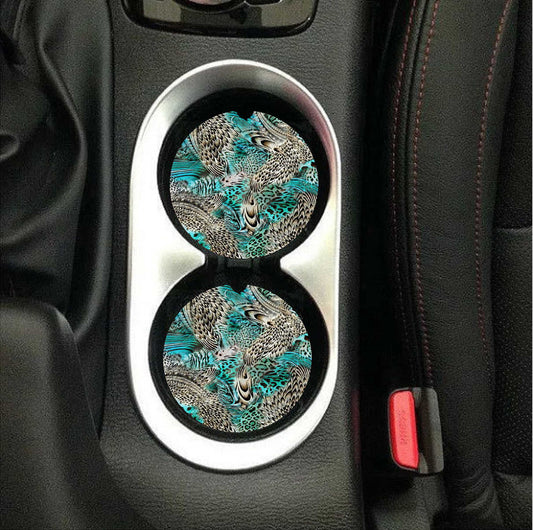 Turquoise Cowhide Car Coasters