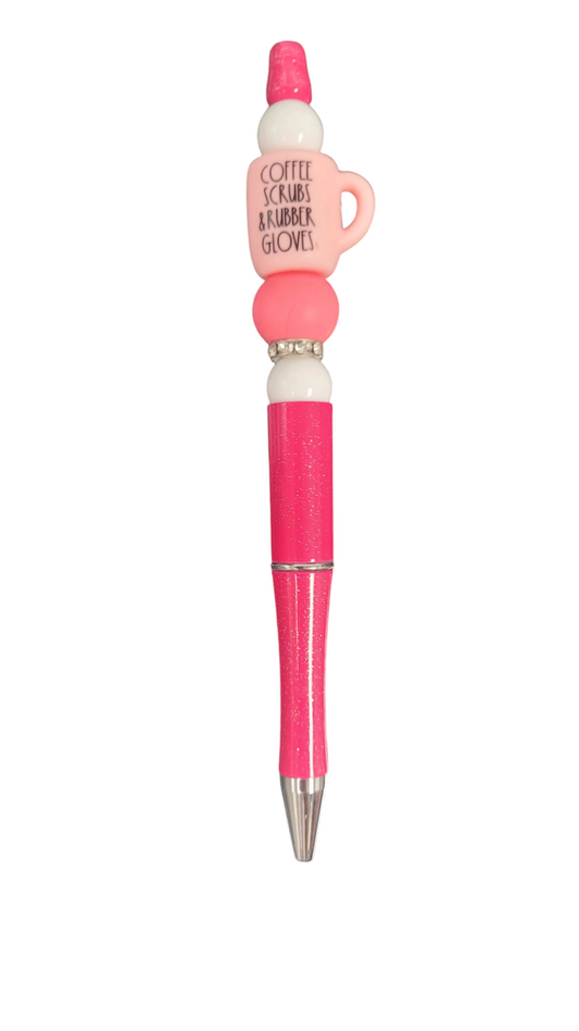 Light Pink Coffee Cup Beaded Fuchsia Pen
