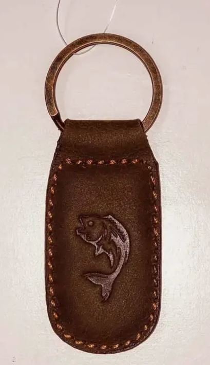 Fish Leather Embossed Keychain Dark Brown