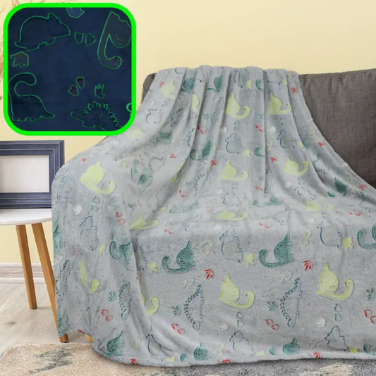 Gray Dinosaur Glow In The Dark Fleece Blanket 50" x 60"