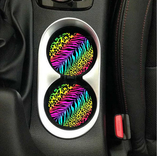 Neon Animal Print Car Coasters