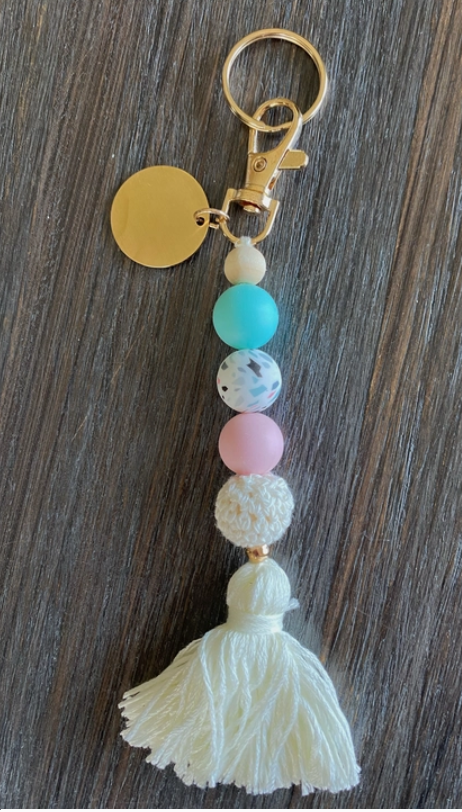 Silicone and Wood Bead Macrame Keychain