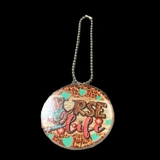Leopard and Teal Heart Nurse Life Car Charm
