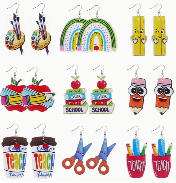 Teacher Appreciation Cute Preppy PU Leather Earrings