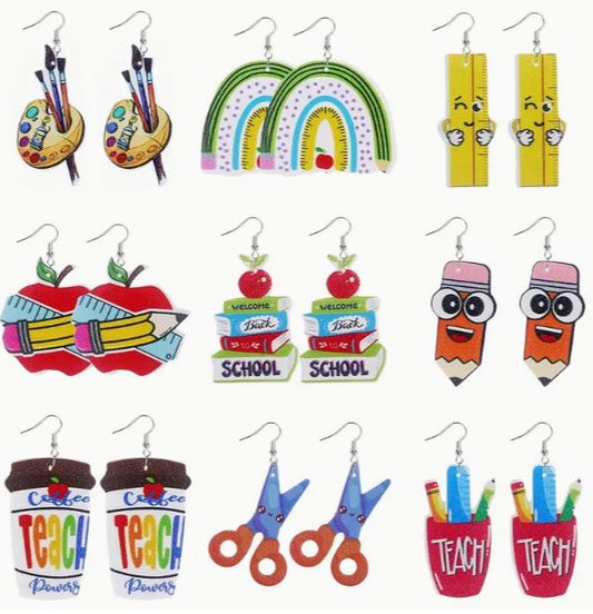 Teacher Appreciation Cute Preppy PU Leather Earrings