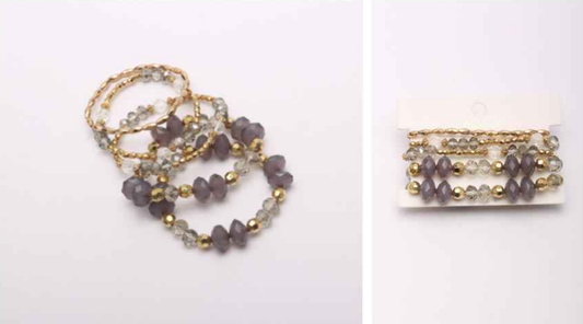 Set of 5 Gray & Gold  Bead  stretch Bracelet