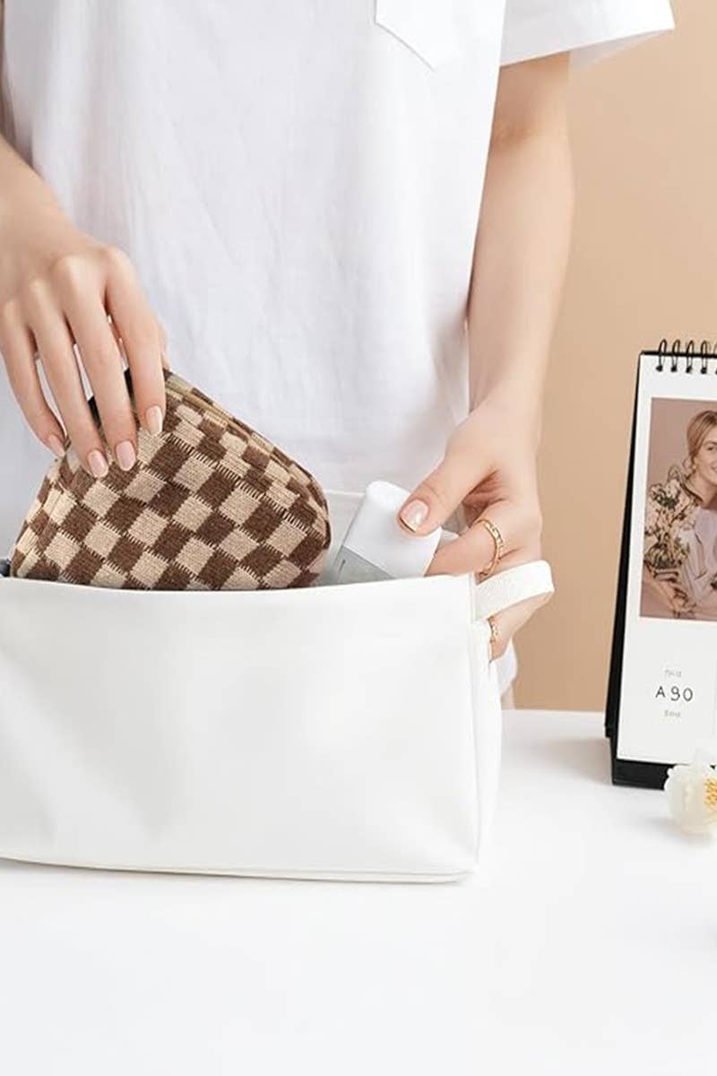 Mini Checkered Makeup Cosmetic Travel Case