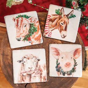Christmas Farm Animals Coaster Set