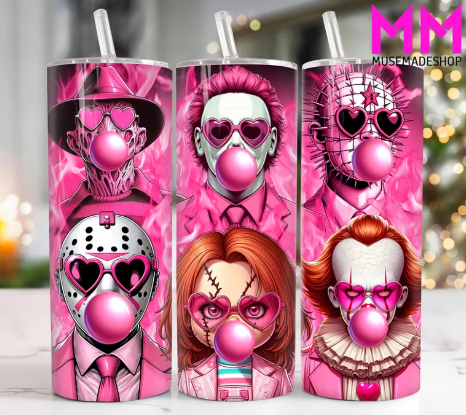 20 oz Valentines Horror Bubble Gum Skinny Tumbler