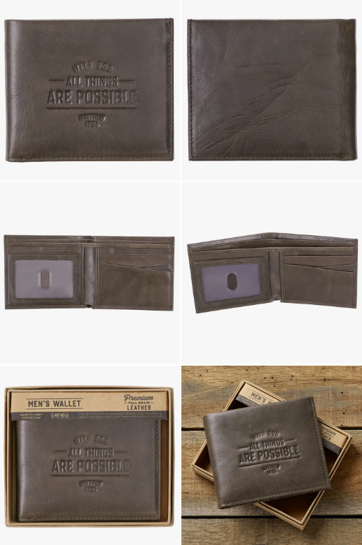 With God All Things Are Possible Brown Genuine Leather Wallet - Matthew 19:26