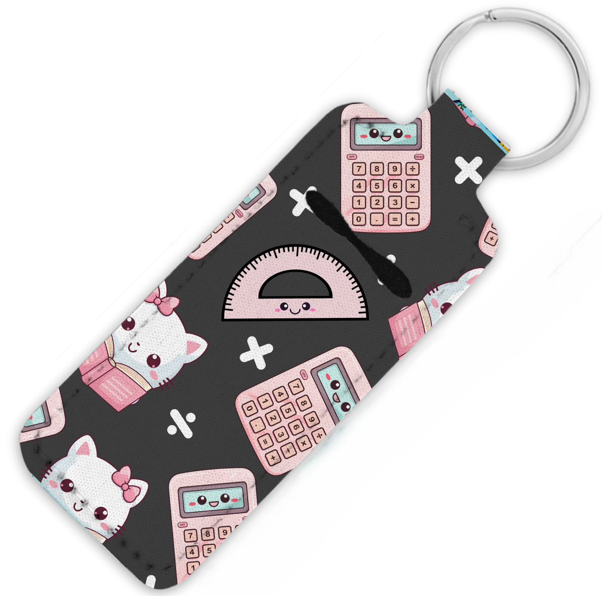 Kawaii Kitty and Calculators Lip Balm Key Fob