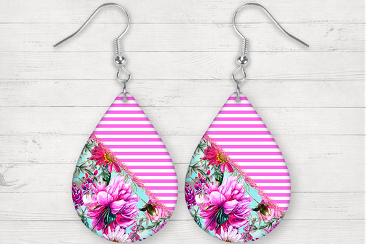 Floral Stripe Tear Drop Earrings