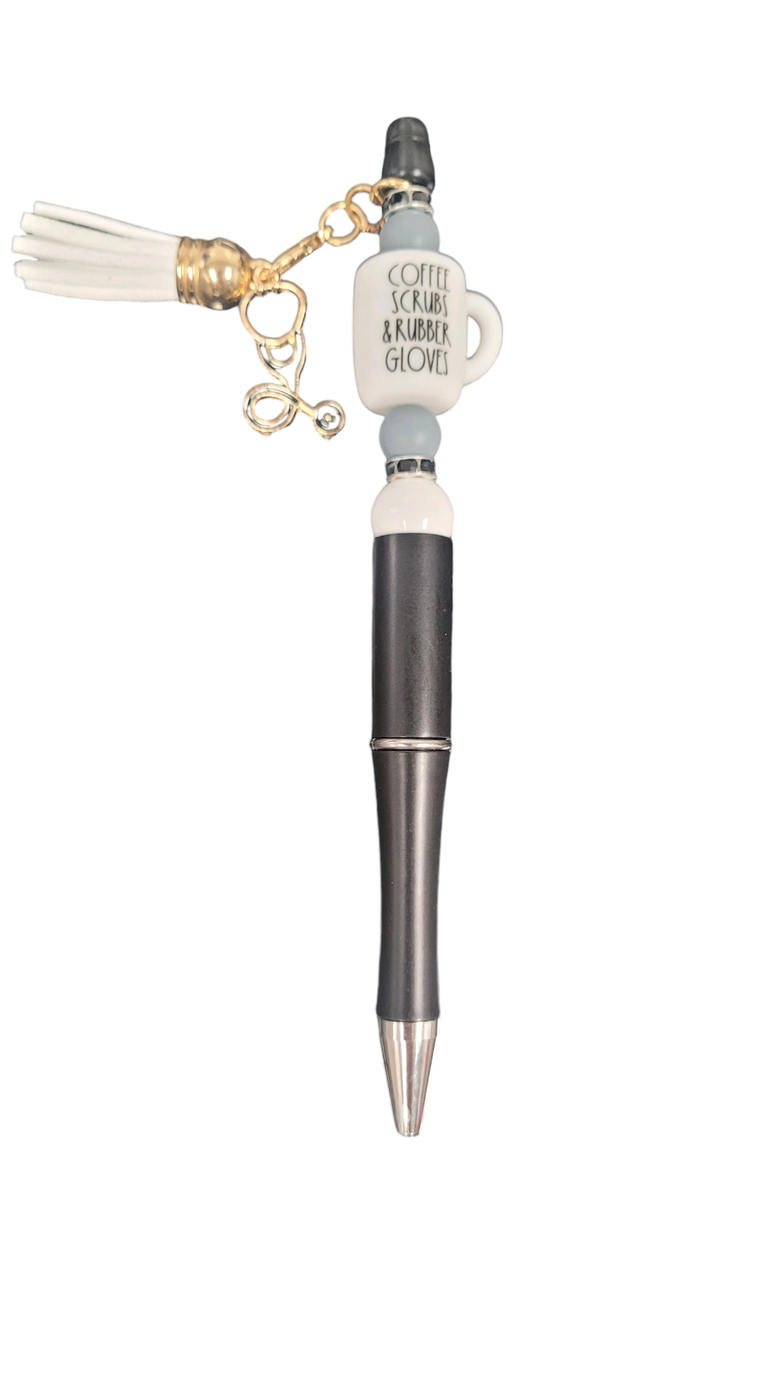 White Coffee Cup Bead Scrubs Black pen