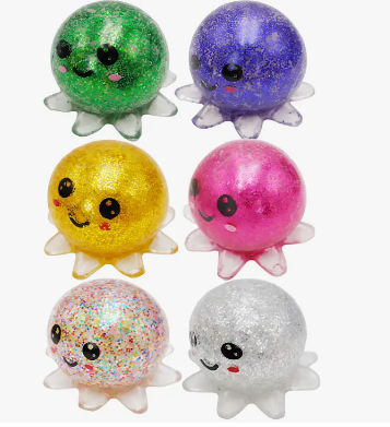 Octopus Glitter Water Beads Filled Led Light Up Squishy Toy