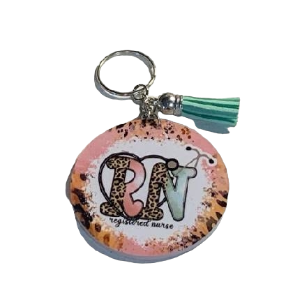 Light Pink, Mint Green, & Leopard RN Keychain with Tassel