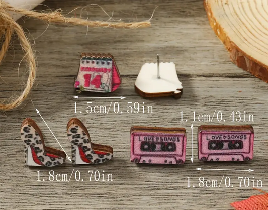 3 PC Valentine Vibes Wood Earring Set