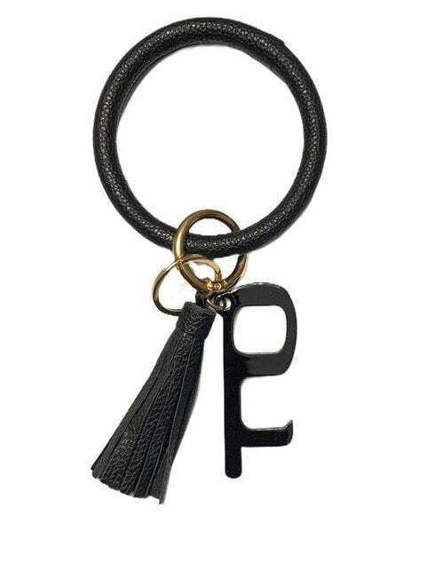 Metallic Black Touchless Key Chain Bracelet with Tassel