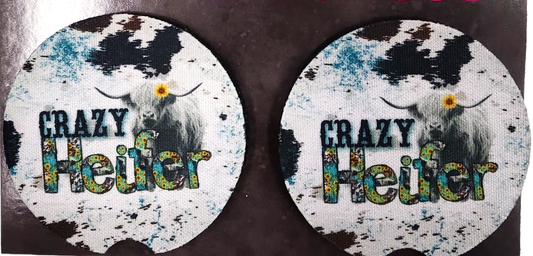 Highland Crazy Heifer Car Coasters