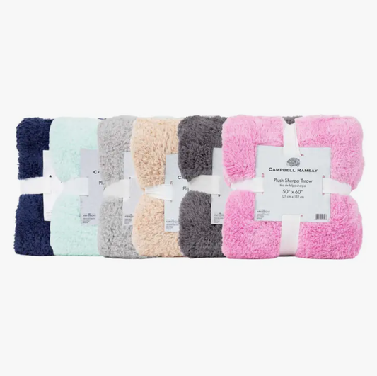 Plush Sherpa Throw Blankets, Assorted Colors