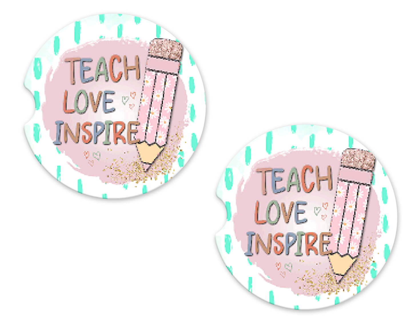 Pink Daisy Pencil teach Love Inspire Car Coasters