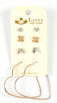 Set of 4 Asst Butterfly and Heart Earring Set