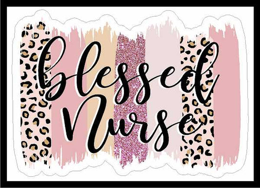 Leopard and Multi Color Brush Blessed Nurse Vinyl Decal