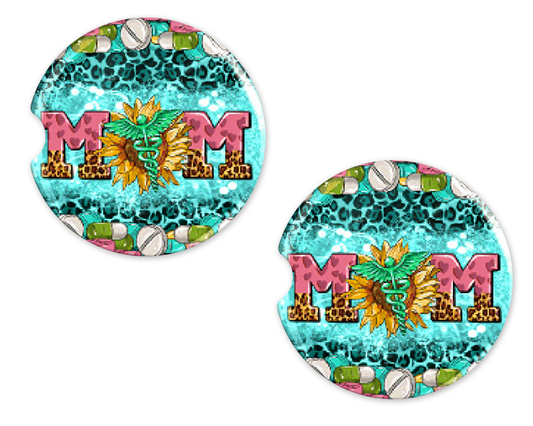 Animal Print Mom Sunflower Caduceus Car Coasters
