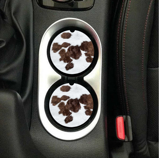 Cowhide Brown and White Car Coasters