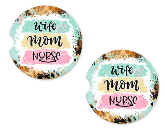 WIFE MOM NURSE Car Coasters