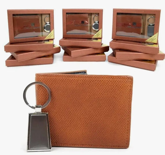 Brown Bi-Fold Wallet & Key Chain Set