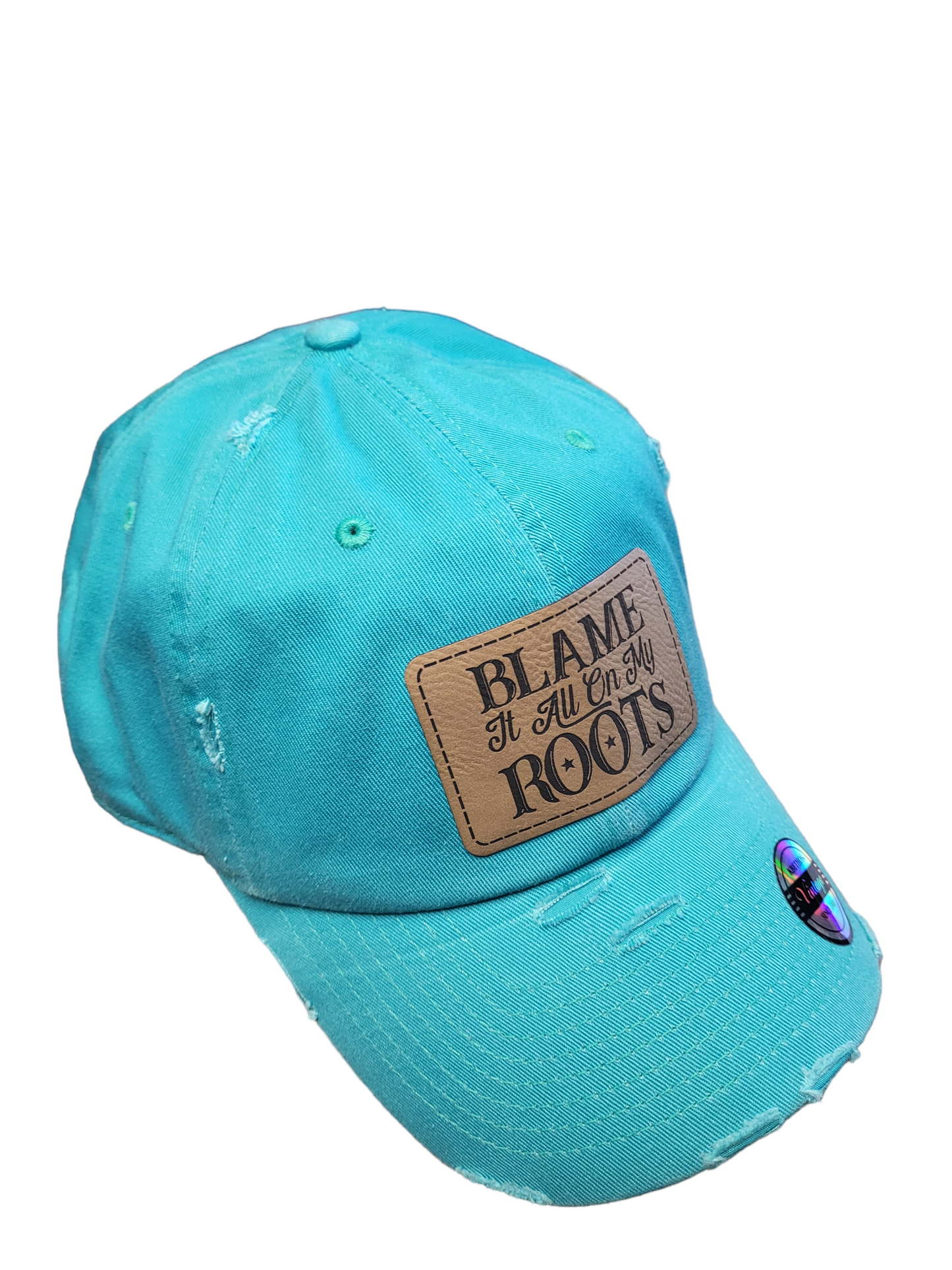 Blame It On My Roots Leather Patch  Ball Cap