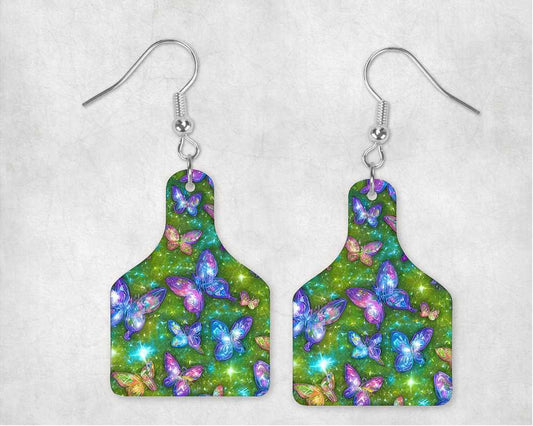 Butterflies Cow Tag Earrings