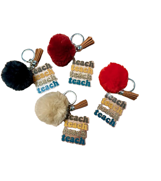 Retro Repeating Teach Keychain w/Tassel & Pom Pom