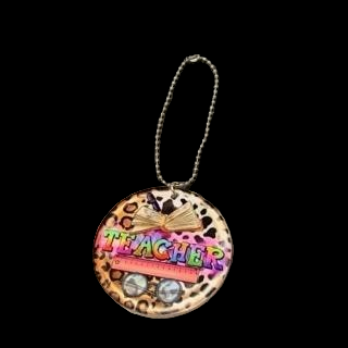 Eyeglasses & Pink Ruler Multicolor Teacher Car Charm