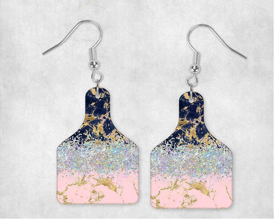 Marble Trio Cow Tag Earrings