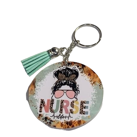 Western Vibe Messy Bun Nurse Life Keychain with Tassel