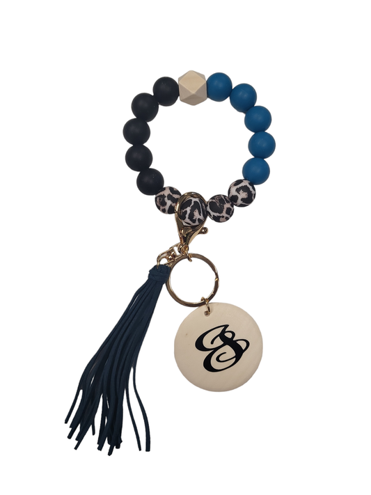 Turquoise Cheetah Silicone Beaded Keychain